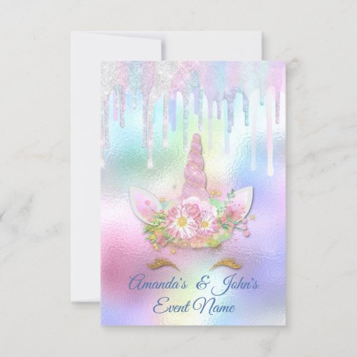 Unicorn Party 1th 2th Baby Holograph Pink Pastel Invitation
