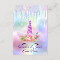 Unicorn Party 1th 2th Baby Holograph Pink Purple Invitation