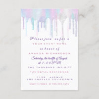 Unicorn Party 1th 2th Baby Holograph Pink White Invitation