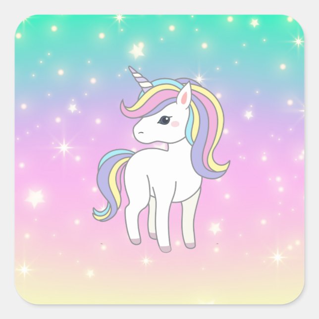 Unicorn Party Collection! Square Sticker (Front)