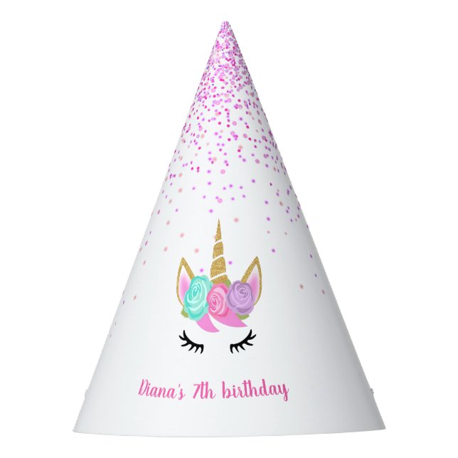 Unicorn party Cute glitter custom name Party Hat (Front)