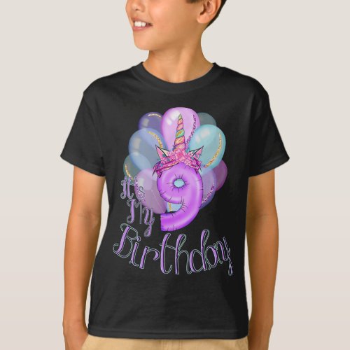 Unicorn Party Cute Ninth Birthday for Girls T_Shirt