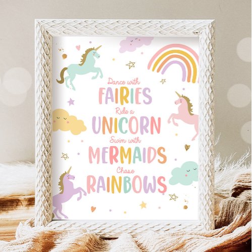 Unicorn Party Dance With Fairies Ride a Unicorn Poster