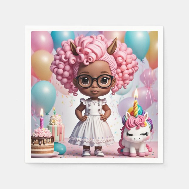 Unicorn party girl napkins (Front)