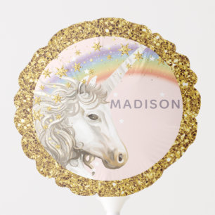 Unicorn Party Glitter Gold Personalized Balloon