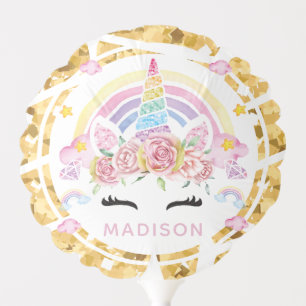 Unicorn Party Glitter Gold Personalized Balloon