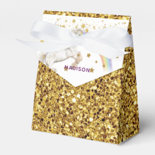 Unicorn Party Gold Glitter Personalized Favor Boxes