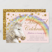 Unicorn Party Gold Magical Birthday Invitation