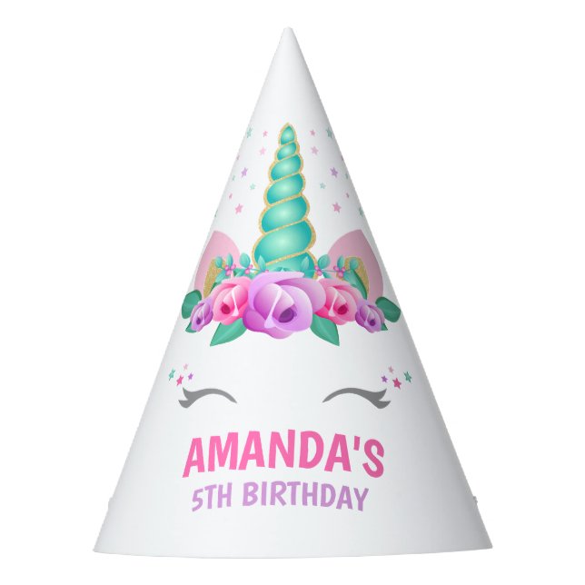 Unicorn Party Hat, Unicorn Birthday Party Party Hat (Front)
