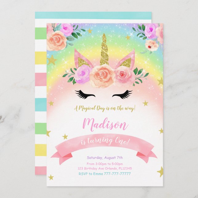 Unicorn Party Invitation (Front/Back)