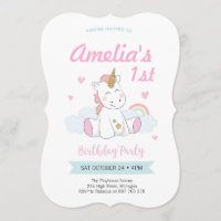 Unicorn Party Invitation, First birthday Invitation