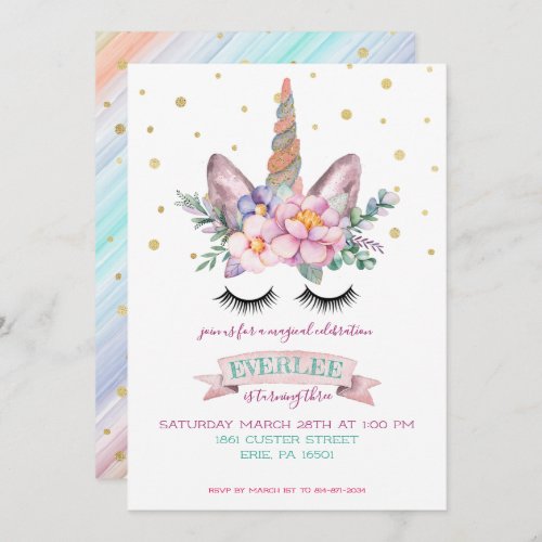 Unicorn Party Invitation  Unicorn Cake