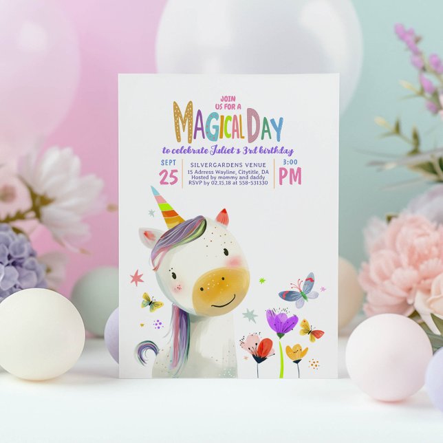 Unicorn Party Magical Birthday Invitations (Pastel Unicorn Birthday Invitations)