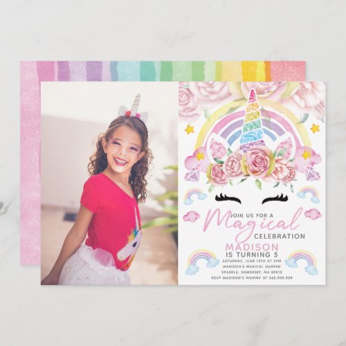 Unicorn Party Magical Birthday Photo Invitation