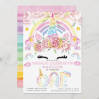 Unicorn Party Magical First Birthday Invitation