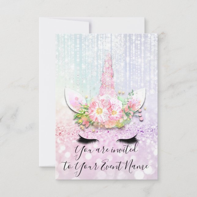 Unicorn Party Pink 1st 2d 3rd Birthday Glitter Invitation (Front)