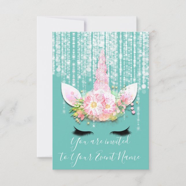 Unicorn Party Pink 1th 2th 16th Birthday Party Invitation (Front)