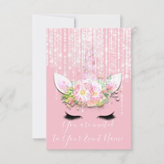 Unicorn Party Pink Rose 1th 2th Birthday Party Invitation (Front)