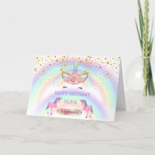 Unicorn party Rainbow 1st Birthday whimsical girl Letterpress Thank You Card