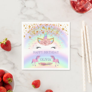 Unicorn party Rainbow 1st Birthday whimsical girl Napkins