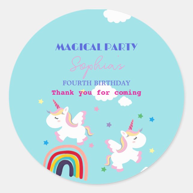 Unicorn Party Thank You Sticker (Front)