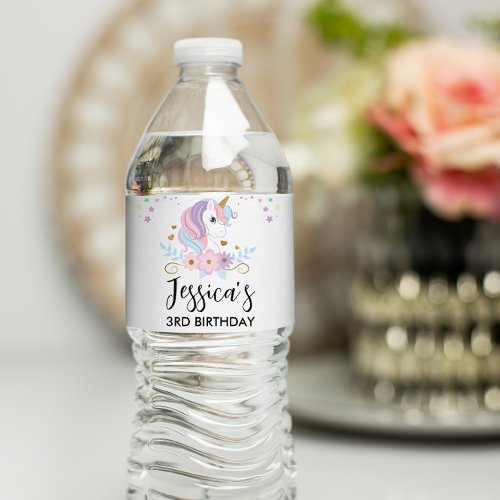 Unicorn Party Water Bottle Label