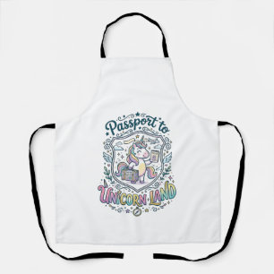 Unicorn Passport to Unicorn Land White Background Apron
