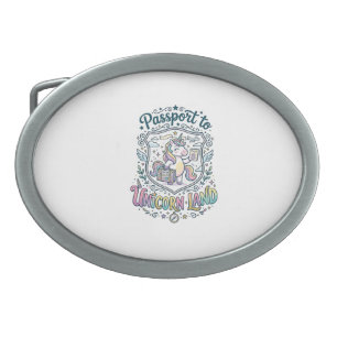 Unicorn Passport to Unicorn Land White Background Belt Buckle