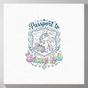 Unicorn Passport to Unicorn Land White Background Canvas Photo Tile