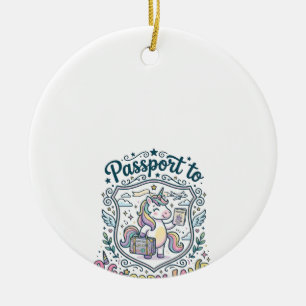 Unicorn Passport to Unicorn Land White Background Ceramic Ornament