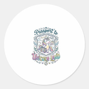 Unicorn Passport to Unicorn Land White Background  Classic Round Sticker