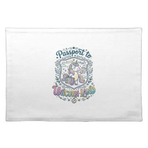 Unicorn Passport to Unicorn Land White Background Cloth Placemat