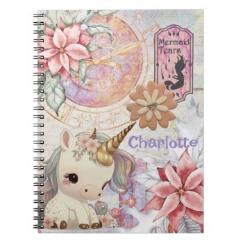 Unicorn Pastel Add Name Maximalist Muted Floral  Notebook by Frasure_Studios at Zazzle