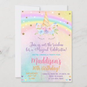 Unicorn pastel colors Girl Birthday invite. Invitation