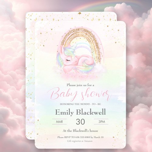 Unicorn Pastel Girl Baby Shower Invitation