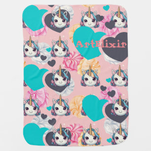 Unicorn Pastel Heart Print Baby Blanket