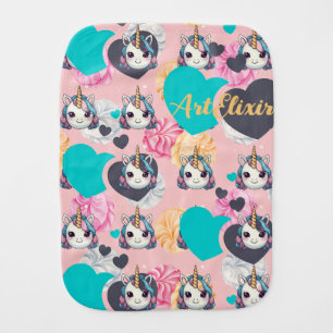 Unicorn Pastel Heart Print Baby Burp Cloth