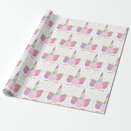 Unicorn Pastel Pink Girly Rainbow Birthday Wrapping Paper