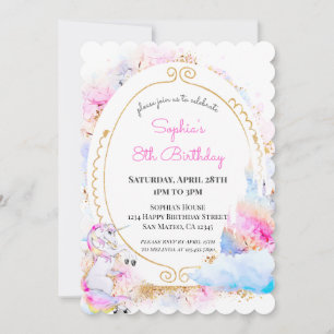 Unicorn Pastel Princess Birthday Party Invitation