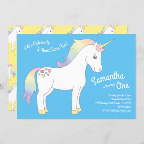 Unicorn Pastel Rainbow 1st Birthday Party Invitation