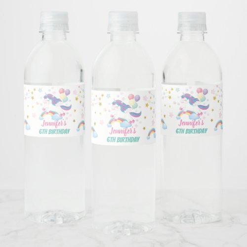 Unicorn Pastel Rainbow Birthday Baby Shower Water Bottle Label
