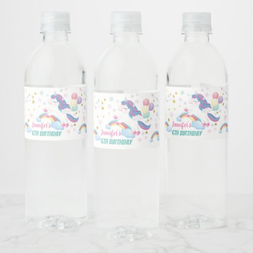 Unicorn Pastel Rainbow Birthday Baby Shower Water Bottle Label