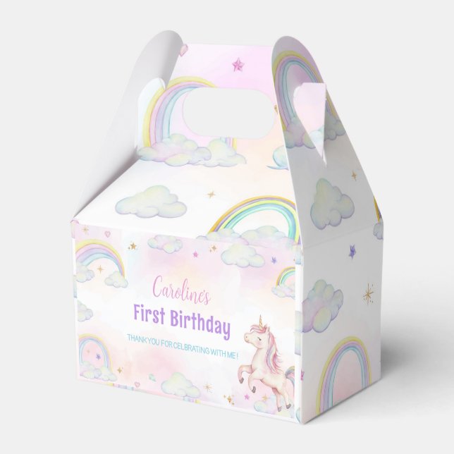 Unicorn Pastel Rainbow Birthday Party Favor Box (Front Side)