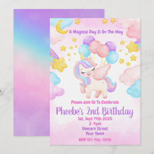 Unicorn Pastel Rainbow Birthday Party Invitation