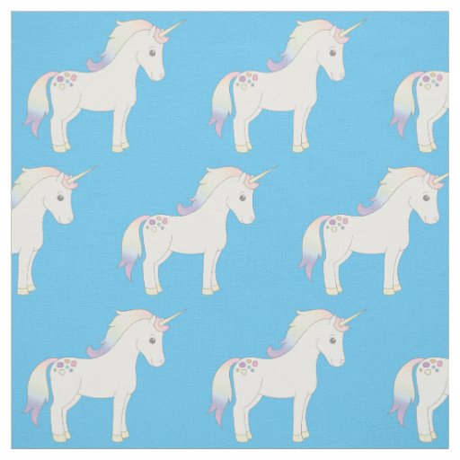 Unicorn Pastel Rainbow Blue Fabric