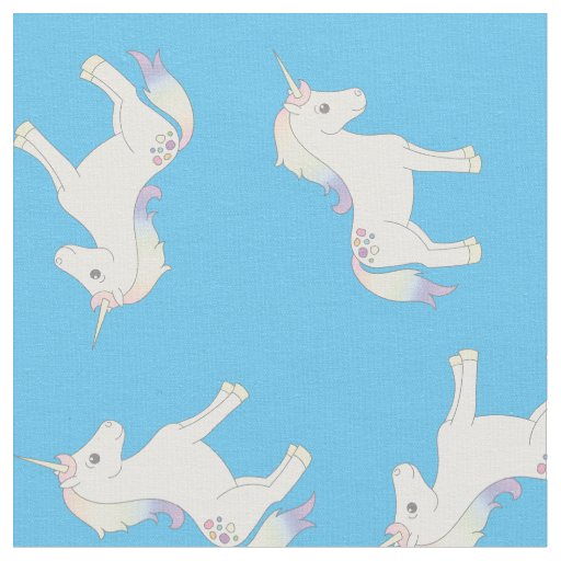 Unicorn Pastel Rainbow Blue Fabric