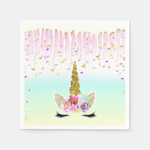 Unicorn Pastel Rainbow Frosting Drip Birthday Napkins