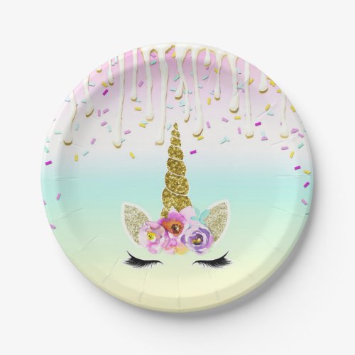 Unicorn Pastel Rainbow Frosting Drip Birthday Paper Plates