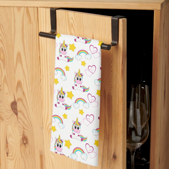 Unicorn pattern kitchen towel (Thirds Fold)