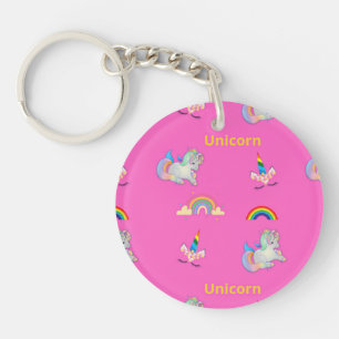 Unicorn pattern on pink keychain